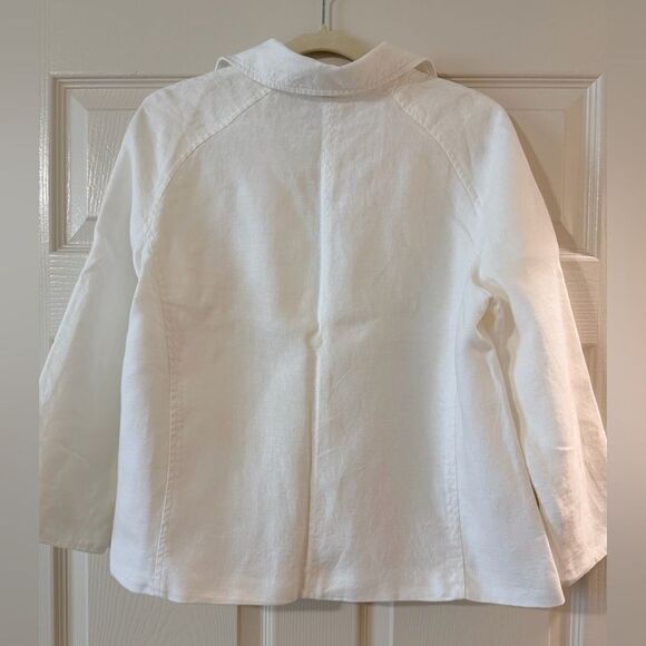 Talbots 100% Irish Linen White Blazer Open Front Jacket Size Large - Picture 2 of 6